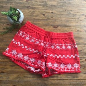 Loft Red Embroidered Shorts